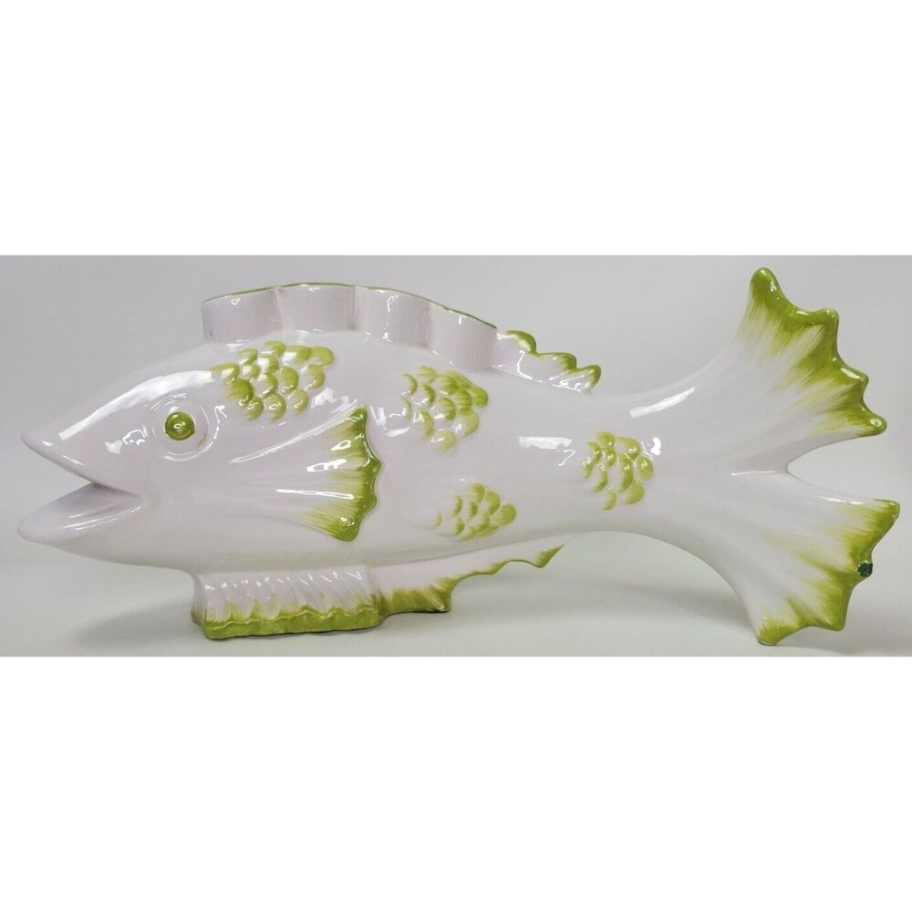 Vintage Ceramic Italy Pottery Green Fish 4 Candle Candleholder